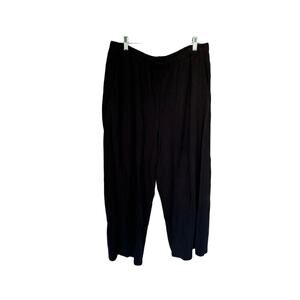 Eileen Fisher Pull On Organic Slubbed Cotton Crop Wide Leg Pants Black Large
